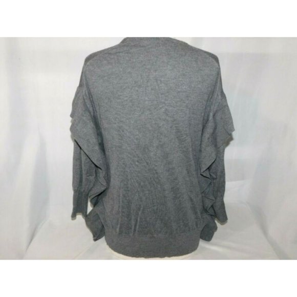 Zara Womens M Oversized Gray Flounce Ruffle Detail Sweater V Neck - Picture 7 of 7